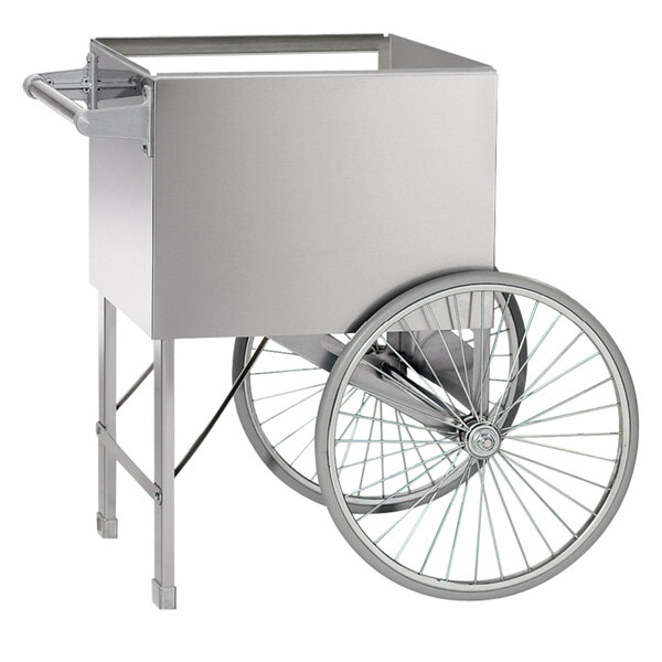 a silver cart with a wheel
