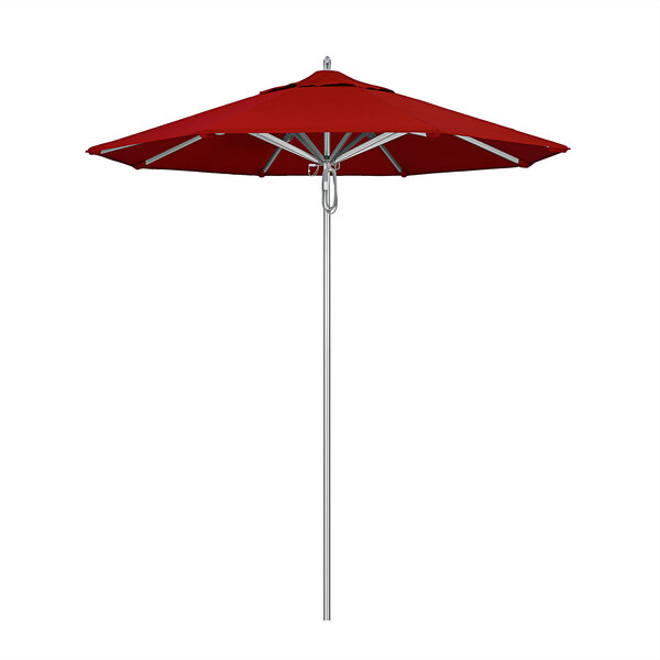 A California Umbrella with a Jockey Red Sunbrella canopy on a white background.