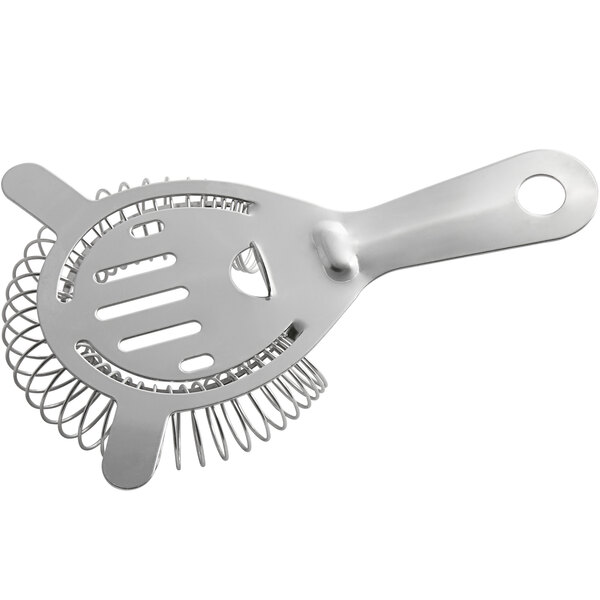 An American Metalcraft stainless steel bar strainer with two prongs.