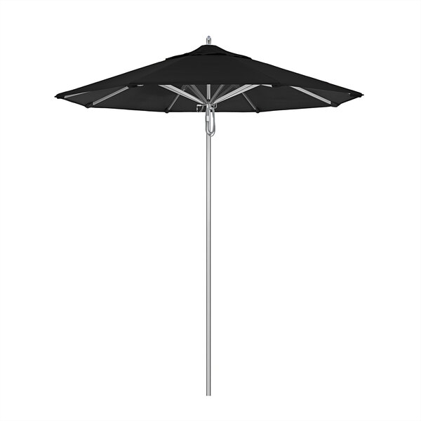 A California Umbrella with a black Sunbrella canopy on a pole.