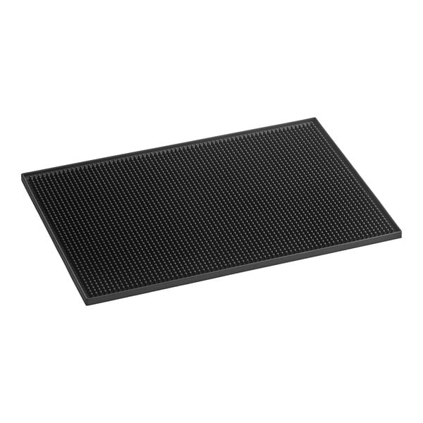 An American Metalcraft black rubber bar mat with small dots on it.