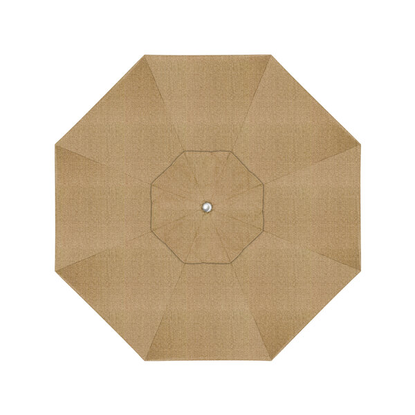 A top view of a California Umbrella with a brown Sunbrella canopy.