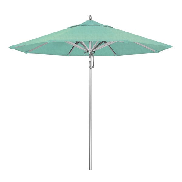 A California Umbrella with a green Sunbrella canopy.