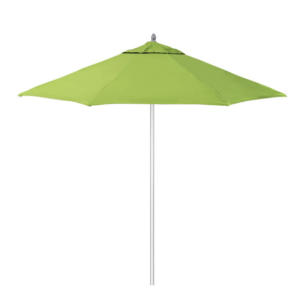 A California Umbrella with a green Sunbrella canopy on an aluminum pole.