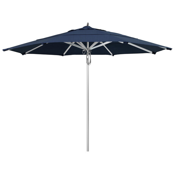 A California Umbrella with a blue Sunbrella canopy.