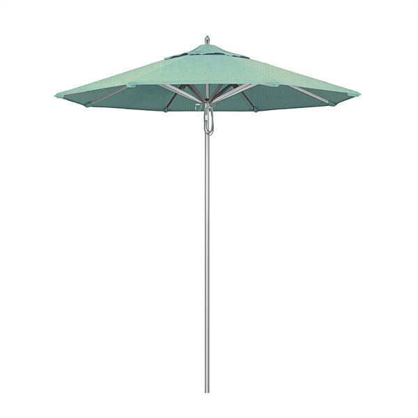 A California Umbrella with a Sunbrella Spa canopy on an aluminum pole.