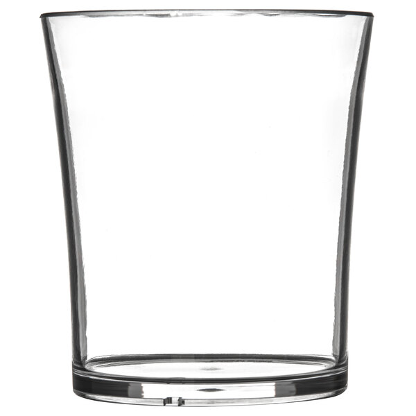 A clear Carlisle plastic rocks glass.