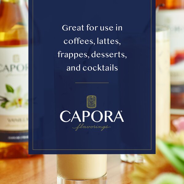 Graphic showing vanilla coffee drinks with cream and suggested syrup uses.