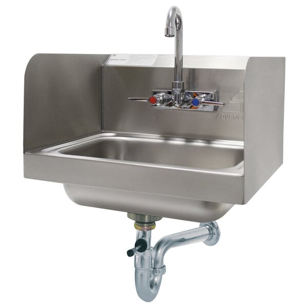 Advance Tabco 7 Ps 40 Hand Sink With Splash Mounted Gooseneck Faucet And Side Splash Guards 17 1 4