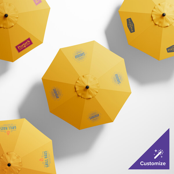 A top view of a California Umbrella with a Sunflower Yellow Sunbrella canopy.