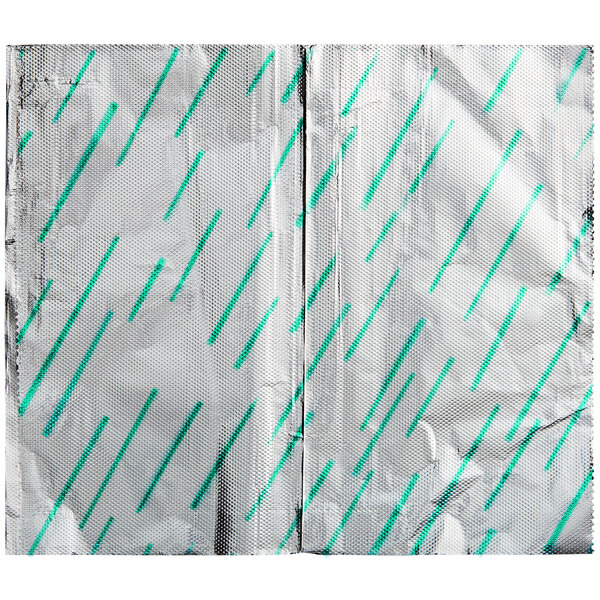 A package of green striped interfolded foil with a plastic wrapper.