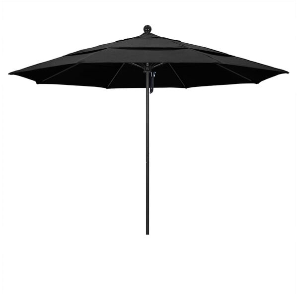 a black umbrella with a ball on top