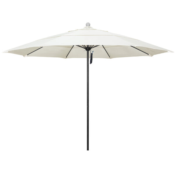 A white California Umbrella with a black pole.