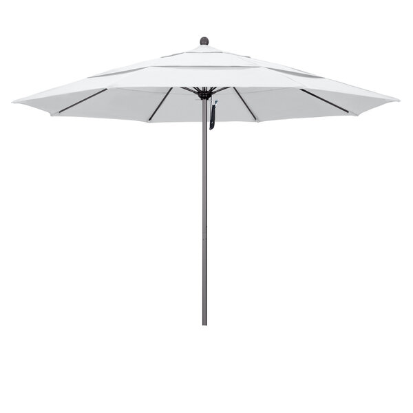 a white umbrella with a black pole