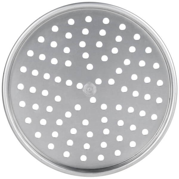 An American Metalcraft aluminum pizza pan with perforated holes.