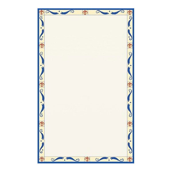 A rectangular sheet of paper with a decorative blue and orange Mediterranean-style border and a blank cream-colored center.