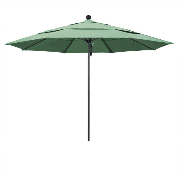 A close-up of a green California Umbrella on a black pole.
