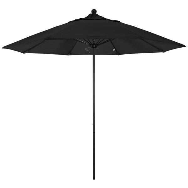 A black California Umbrella ALTO outdoor table umbrella with a metal pole.