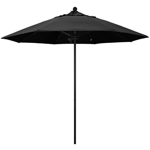 A black California Umbrella ALTO outdoor table umbrella with a black metal pole.