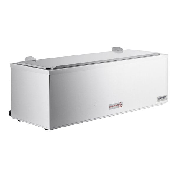 A stainless steel triple cone dip warmer with a hinged lid, designed for holding and warming sauces or dips.