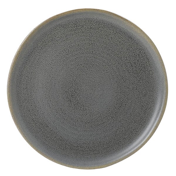 A Dudson matte granite stoneware plate with a small rim.