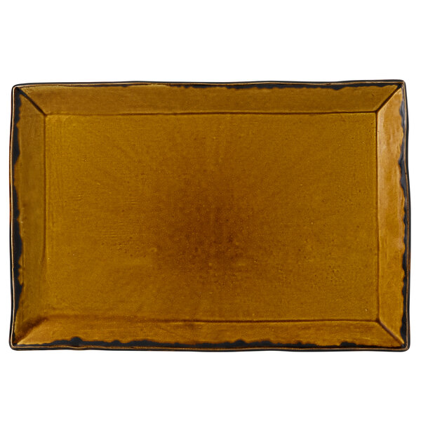 A Dudson Harvest rectangular brown china platter with black edges.