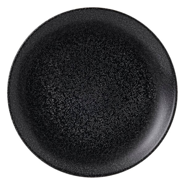 A Dudson black coupe plate with a speckled texture.