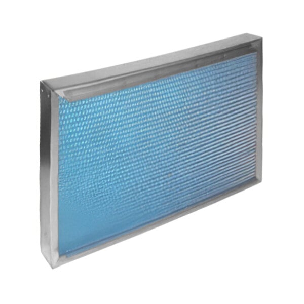 A close-up of a blue air filter.