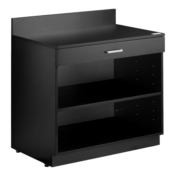 Lancaster Table & Seating 36" Black Waitress Station with Drawer and Adjustable Shelf