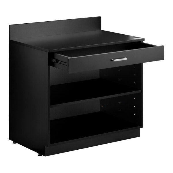 Lancaster Table & Seating 36" Black Waitress Station with Drawer and Adjustable Shelf