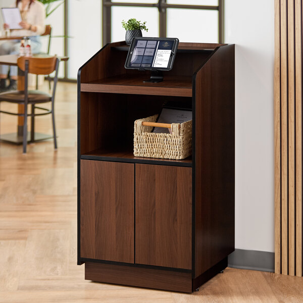 Lancaster Table & Seating 46" Walnut Host Station / Host Podium