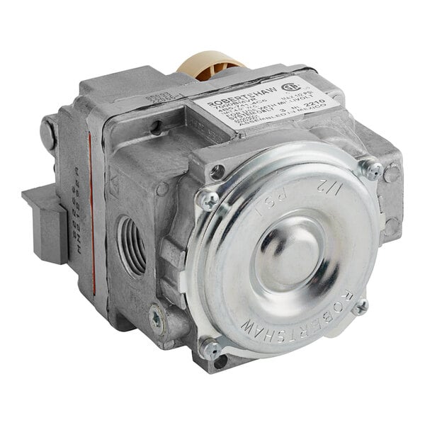 A silver metal Pitco natural gas valve with a circular object on top.