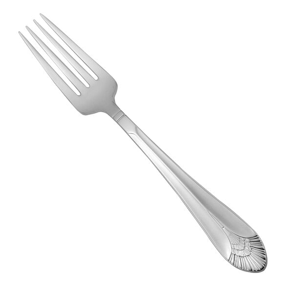 An Oneida New York silver European fork with a decorative design on the handle.