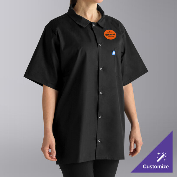 Uncommon Chef 0950 Black Customizable Six Snap Cook Shirt - 4XL