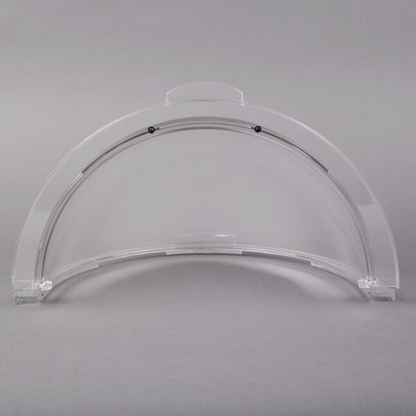 A clear plastic half-circle cover for a food display basket.