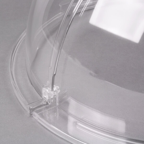 A clear plastic dome cover for round food display baskets.