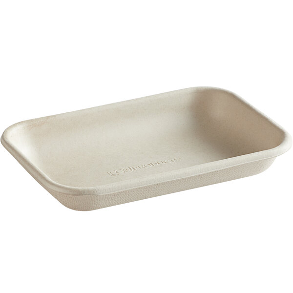 A white rectangular Eco-Products take-out container on a table.