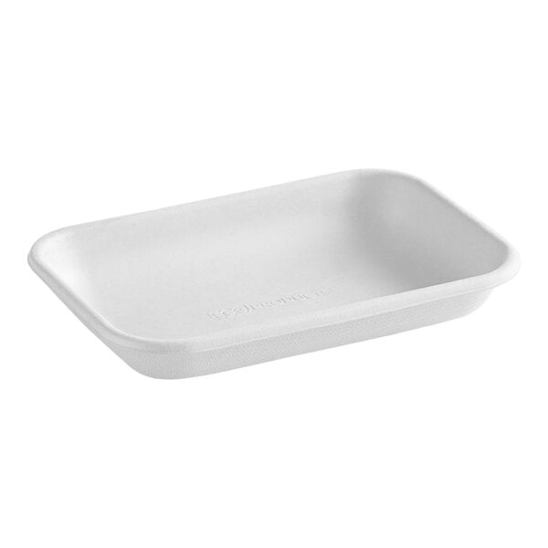 A white rectangular Eco-Products WorldView take-out container with a lid.