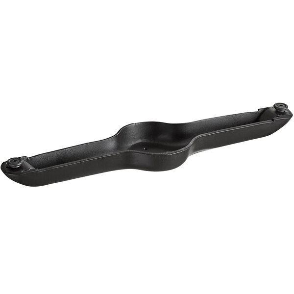 A black plastic Lancaster Table & Seating Excalibur table base plate with two screws.