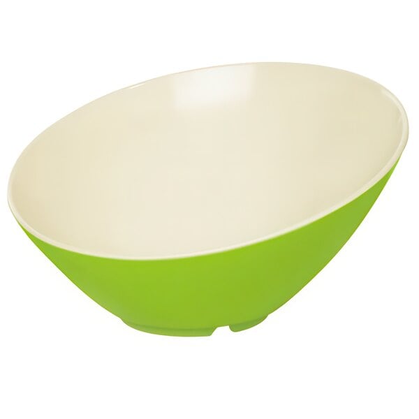 A Keywest melamine bowl in green with a white rim.