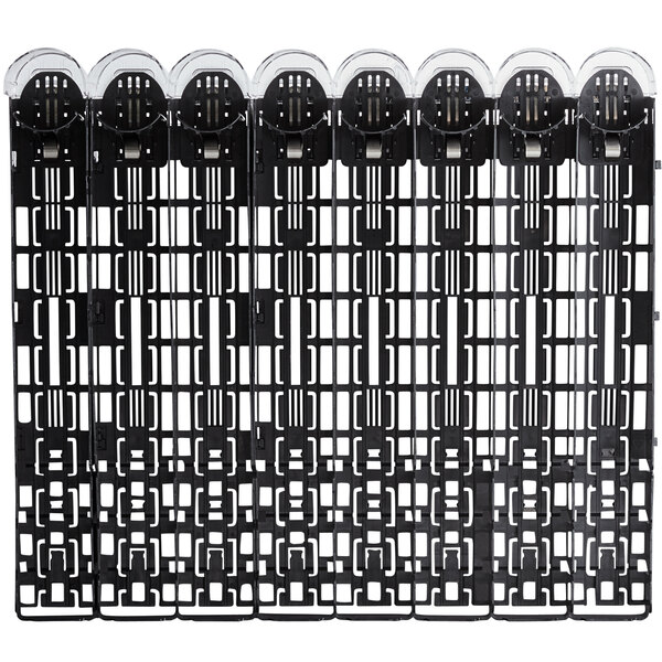 A close up of a black universal pusher glide bottle organizer with white dots.