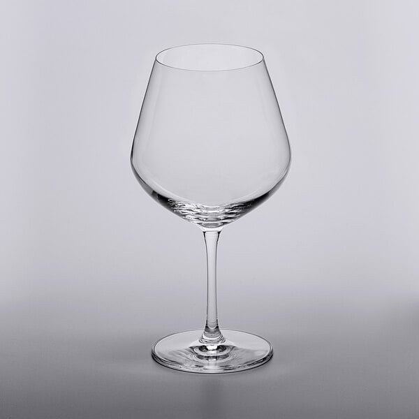 A close-up of a clear Lucaris Temptation wine glass.