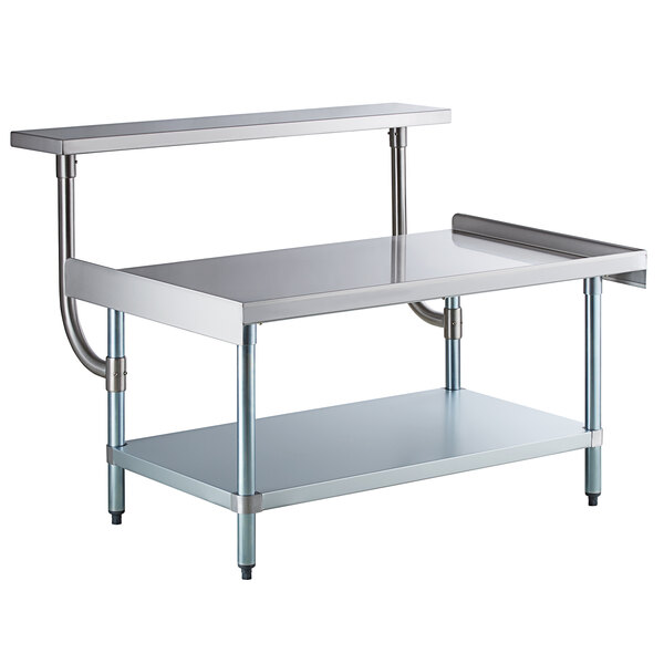 A Regency stainless steel equipment stand with a stainless steel work surface and galvanized undershelf.