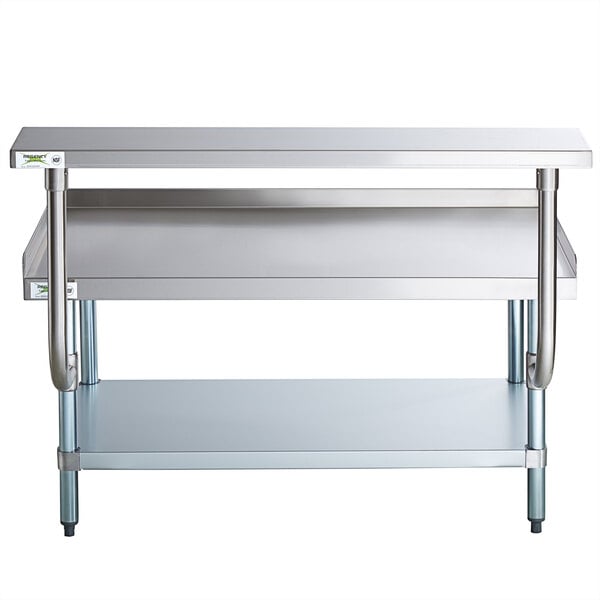 A Regency stainless steel equipment stand with a stainless steel work surface and galvanized undershelf.