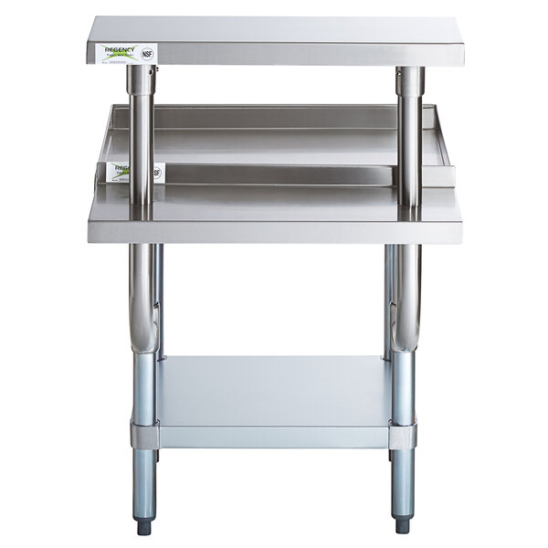 A Regency stainless steel equipment stand with shelves.