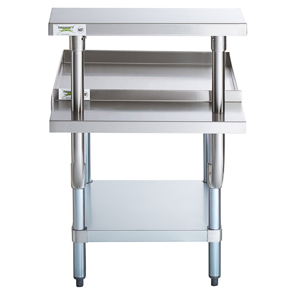 A Regency stainless steel equipment stand with stainless steel and galvanized shelves.