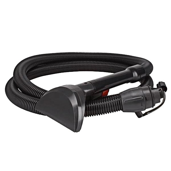 A black Bissell upholstery hose with a handle.