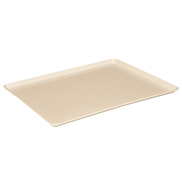 A beige rectangular tray with a white background.