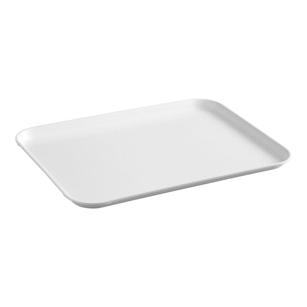 A white rectangular fiberglass cafeteria tray.