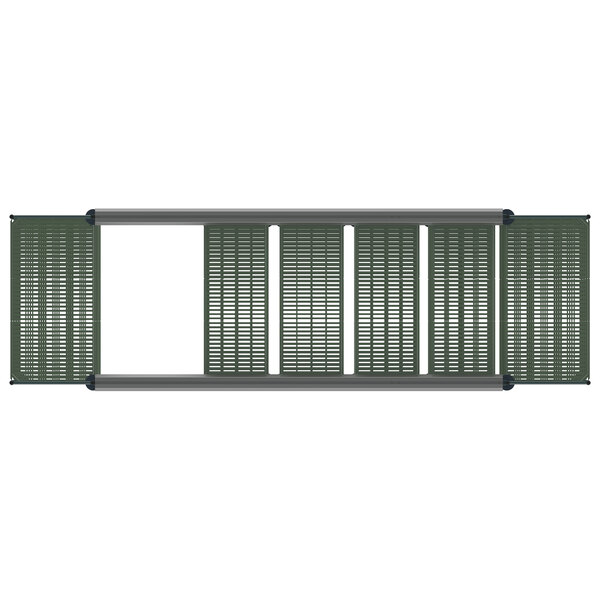 A close-up of a green Metro Top-Track panel with metal bars.